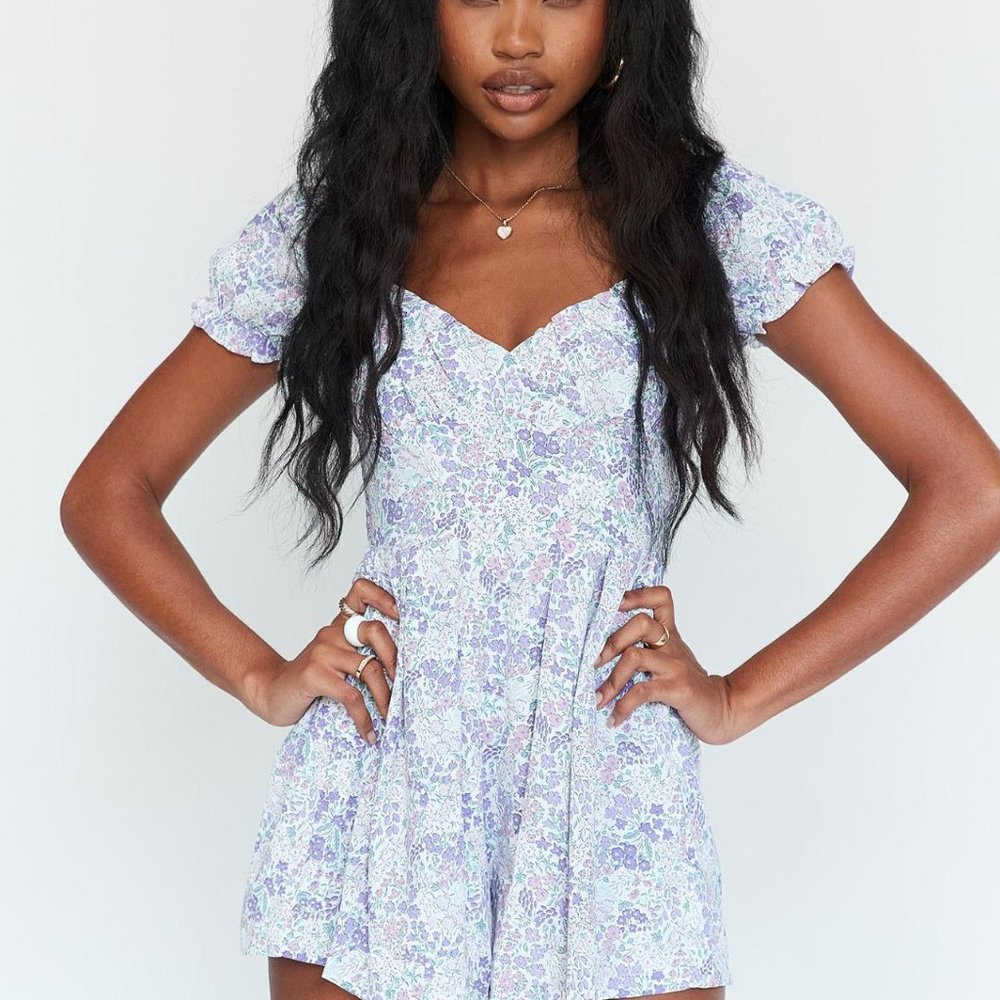 Princess Polly Sabrina Romper Blue Floral 2